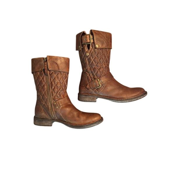 UGG Boot Brown Leather Quilted Mid High Conner Fawn Australia side zip sizs 9 - Picture 5 of 14